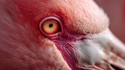 Fototapeta premium Close-up of flamingo eye with vibrant feather details