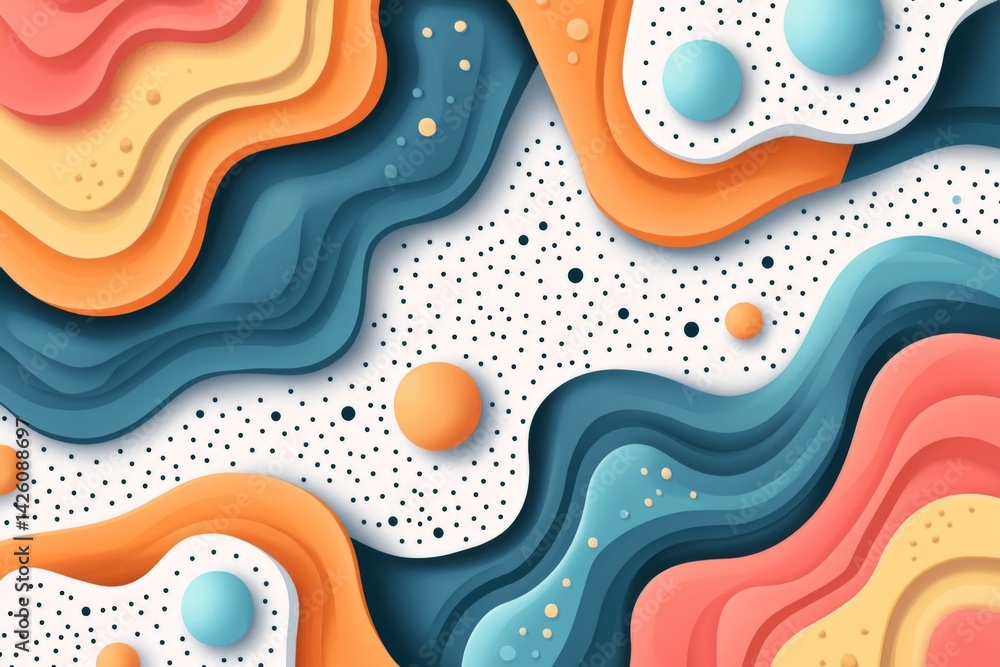 Poster colorful abstract design featuring flowing layers and circles in vibrant hues