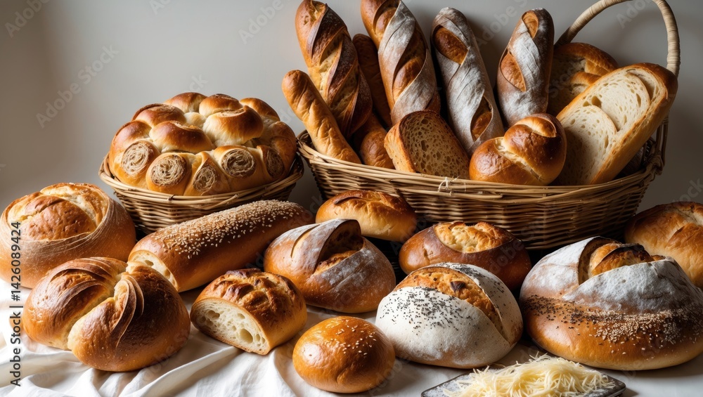 Poster Different types of bread isolated on a background