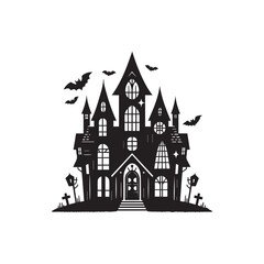 Spooky Halloween haunted house silhouette vector for party or holiday decorations
