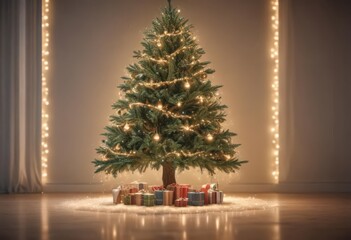 A shimmering Christmas tree, encircled by soft, dreamy lights ,  christmas,  festive
