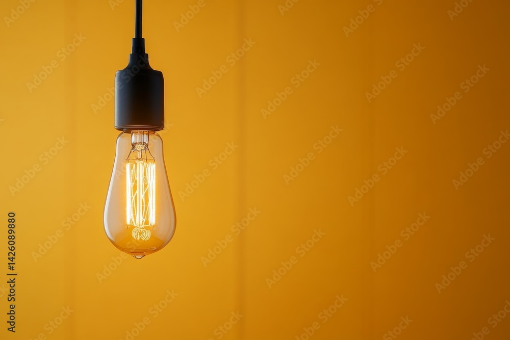Poster a glowing lightbulb with a vintage filament design illuminates a pastel yellow backdrop, enhancing t