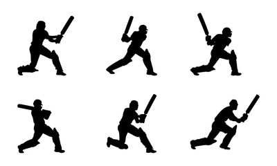 male cricket player silhouette, cricket player silhouette batting pose vector illustration, sports silhouette.