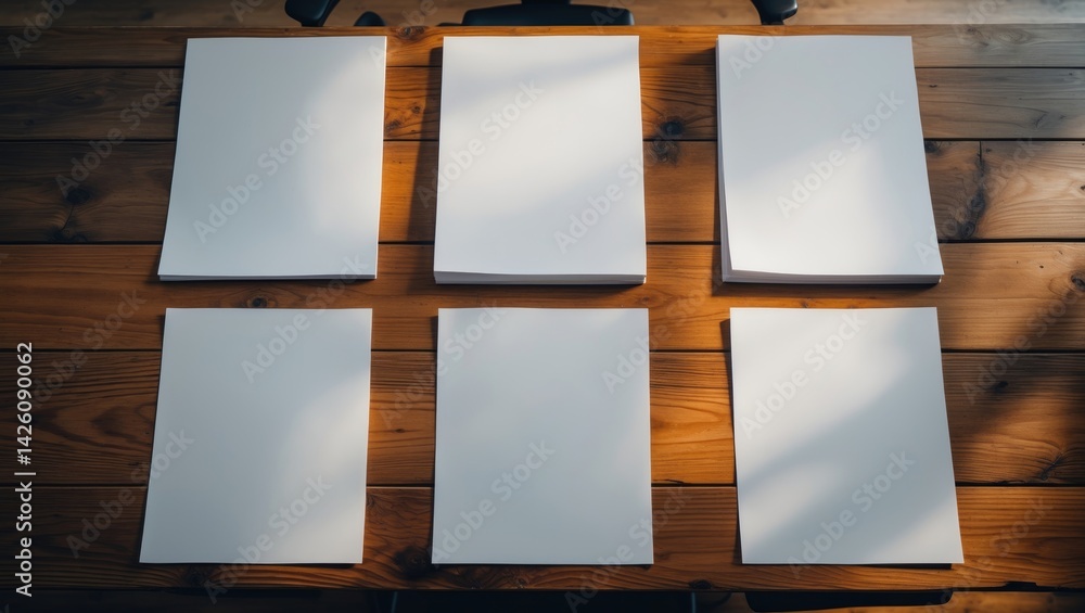 Aufkleber top view of contemporary office workspace featuring a blank branding document on a4 paper for mockup