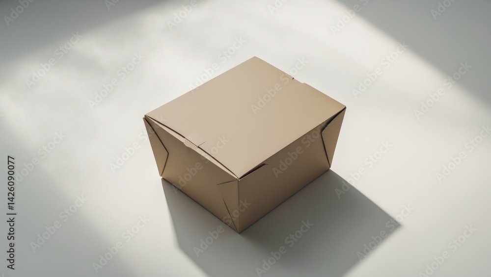 Poster Overhead perspective of an empty closed box on a white background