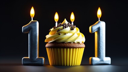 Birthday cupcake with number-shaped candles on a vibrant background