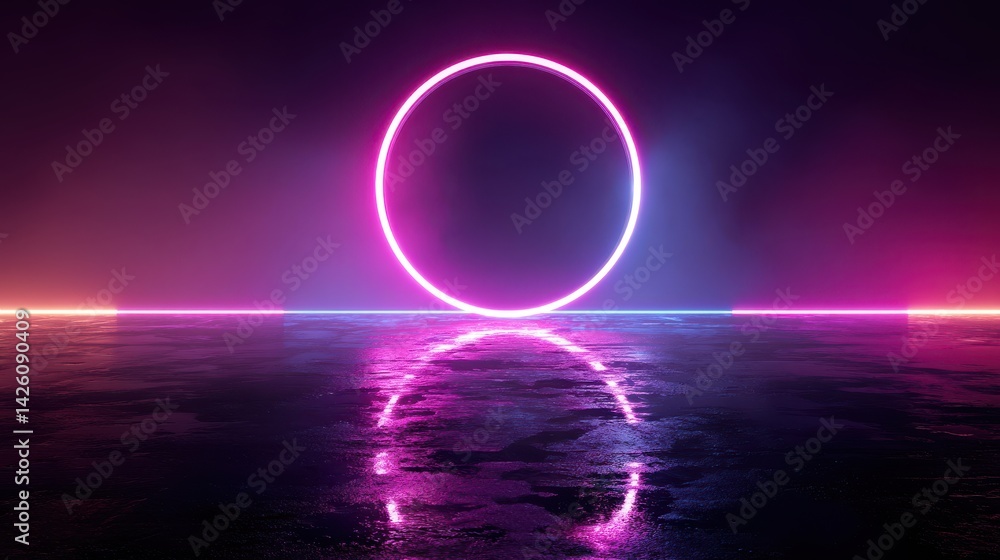 Poster a stunning modern futuristic neon abstract background. large object in the center, space background.