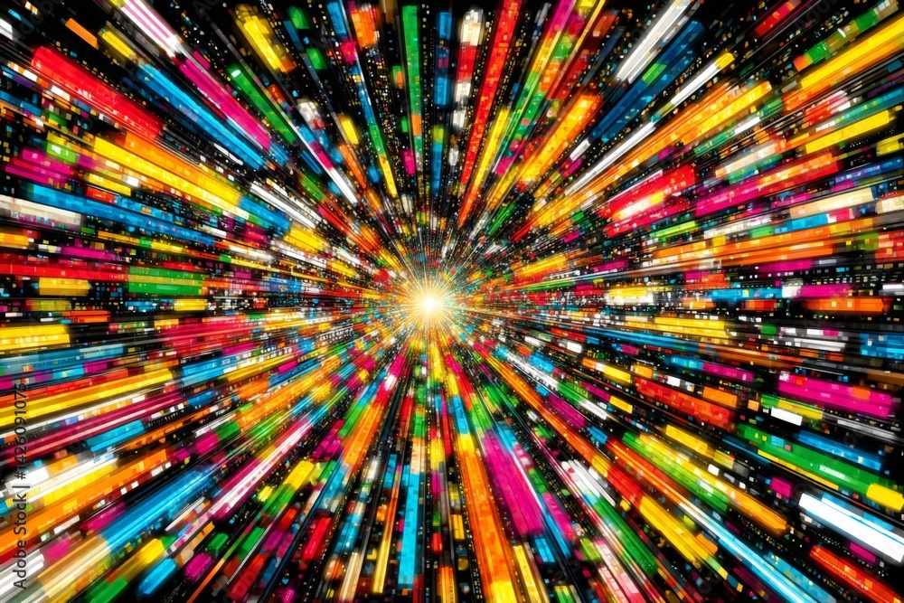 Aufkleber colorful light explosion creates a vibrant digital abstract design in a dark background setting