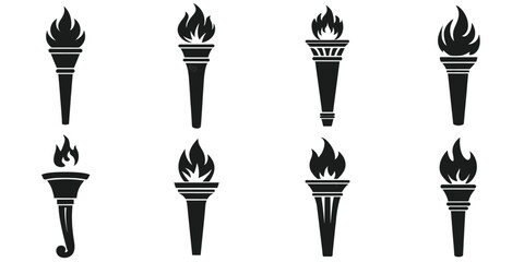 Collection of Classic Torch Silhouettes, Olympic torch vector illustration