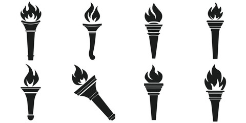Collection of Classic Torch Silhouettes, Olympic torch vector illustration
