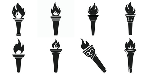 Collection of Classic Torch Silhouettes, Olympic torch vector illustration