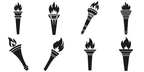 Collection of Classic Torch Silhouettes, Olympic torch vector illustration