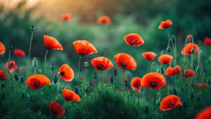 Obraz premium Poppy is a yearly herbaceous flowering plant characterized by red petals.