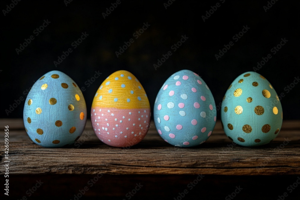 Aufkleber colorful decorative easter eggs on a rustic wooden surface create a festive atmosphere for spring ce