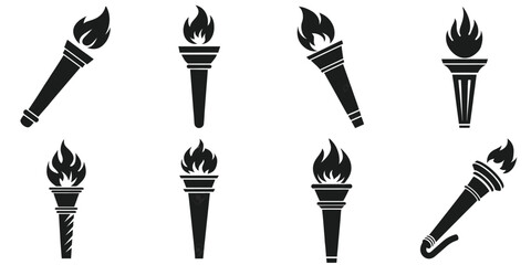 Collection of Classic Torch Silhouettes, Olympic torch vector illustration
