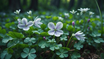 White flowers blooming in the forest landscape during summer