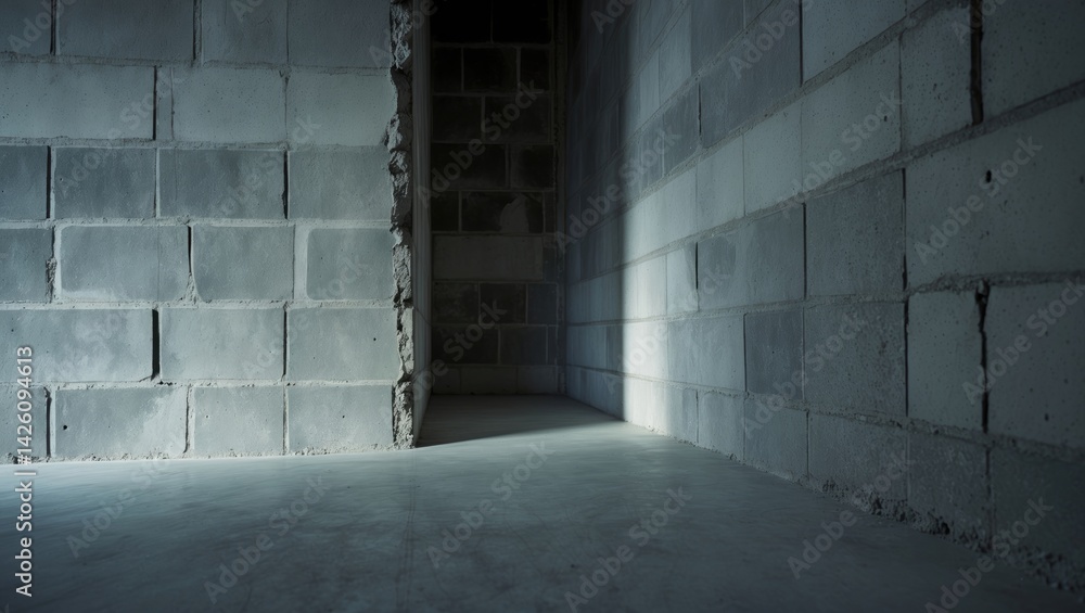 Poster unfinished interior of a building with empty space and conditioning ducts