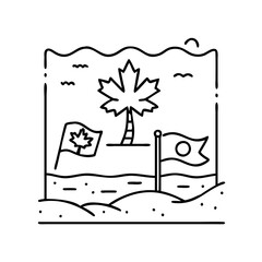 beach with canadian flag icon, beach with canadian flag line art - simple line art of beach with canadian flag, perfect for beach with canadian flag logos and icons
