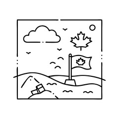beach with canadian flag icon, beach with canadian flag line art - simple line art of beach with canadian flag, perfect for beach with canadian flag logos and icons