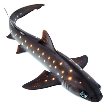 lanternshark Fish in transparent background.Spectacular Closeup of a Juvenile Smooth Hound Shark Showing Unique Spot Pattern and Vibrant Blue Eyes