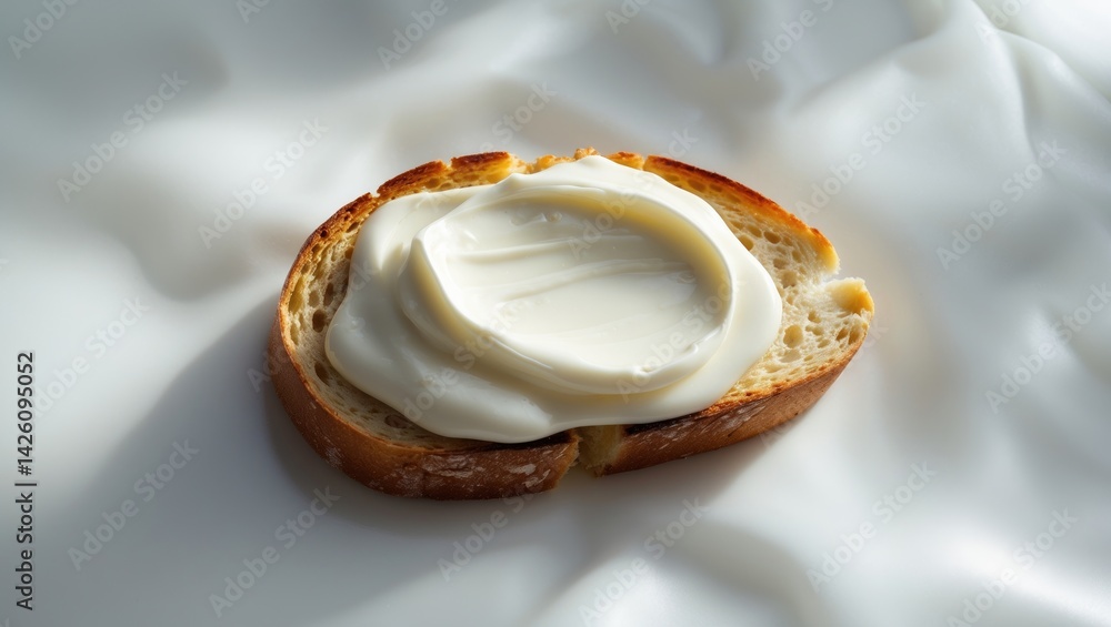 Aufkleber cream cheese spread on toasted bread slice with a top view
