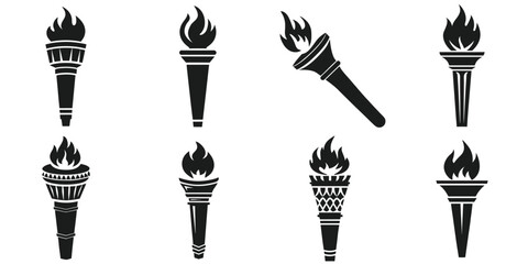 Collection of Classic Torch Silhouettes, Olympic torch vector illustration