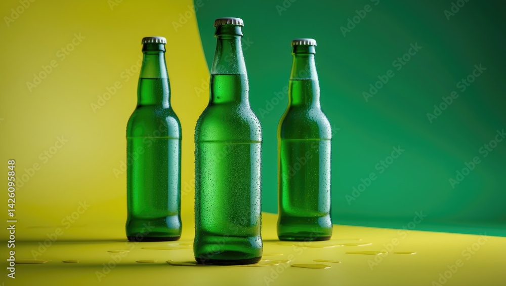 Poster flat lay of beer bottles with copy space in the background