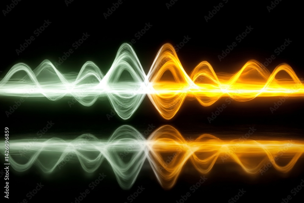 Poster sound waves illustrated with vibrant colors reflecting on a dark background