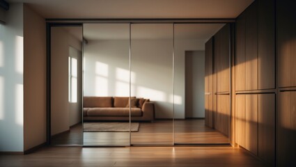 Modern bedroom featuring built-in wardrobe and stylish interior design