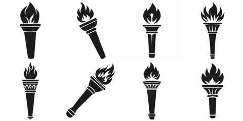 Collection of Classic Torch Silhouettes, Olympic torch vector illustration