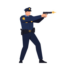 Police Officer Firing Handgun - Action Pose Illustration