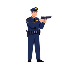 Police Officer Firing Handgun - Action Pose Illustration