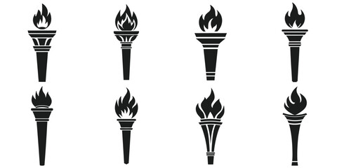 Collection of Classic Torch Silhouettes, Olympic torch vector illustration