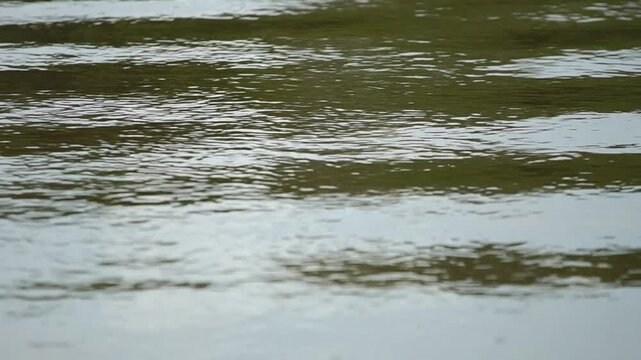 River water with light waves and ripples close-up telephoto shot
