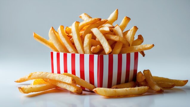 Striped box with French fries potatoes