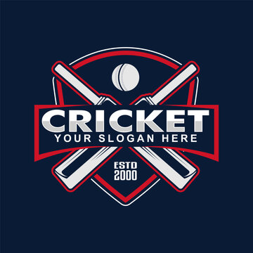cricket sport logo club team tournament vector element design player silhouette sticks bat