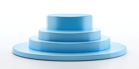 A stunning Blue pedestal of stairs or podium stand isolated on white background with business growth concept. Modern blue ladder display. 3D rendering.