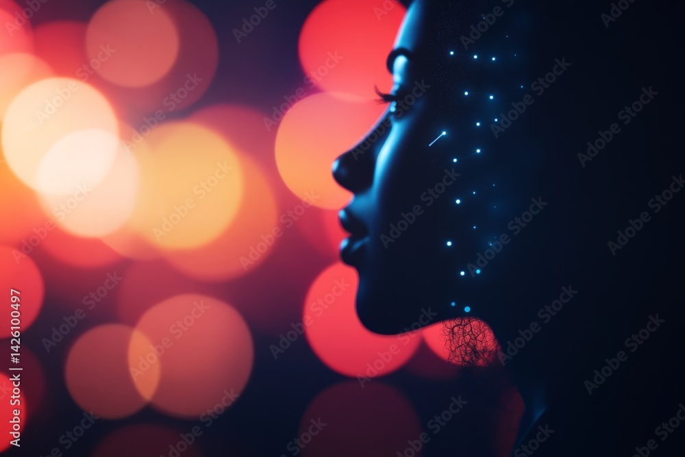 Poster a vibrant head silhouette features digital connections extending outward, symbolizing global collabo