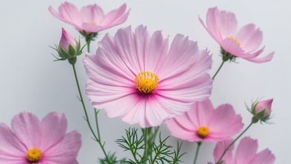 Pink cosmos flower isolated on white background with summer floral design