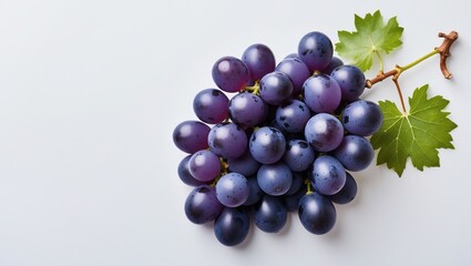 Fototapeta premium Juicy purple grapes in flatlay view isolated on white background for summer health