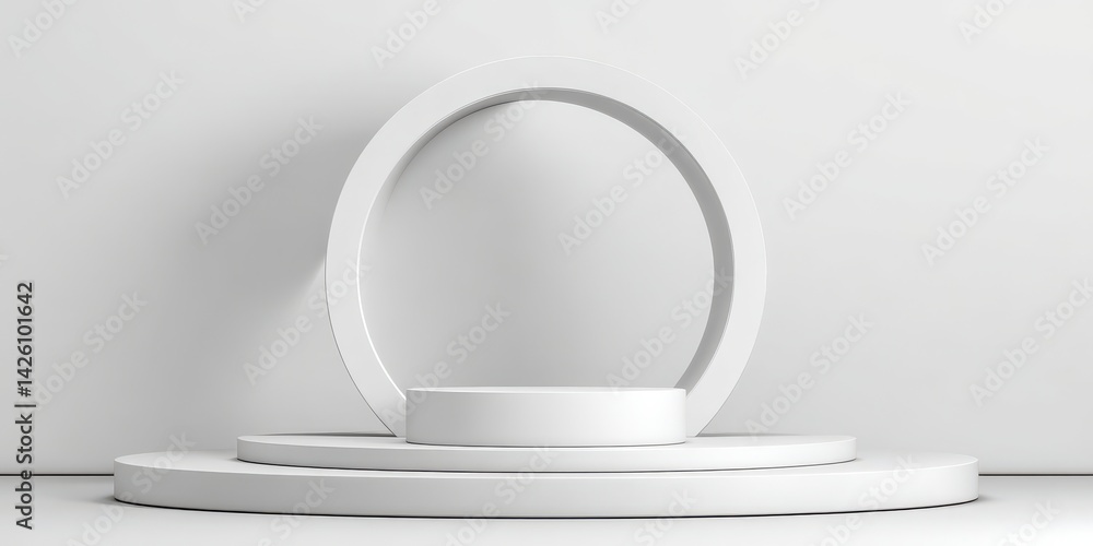 Poster a stunning empty podium or pedestal display on white background with circle ring and success concept