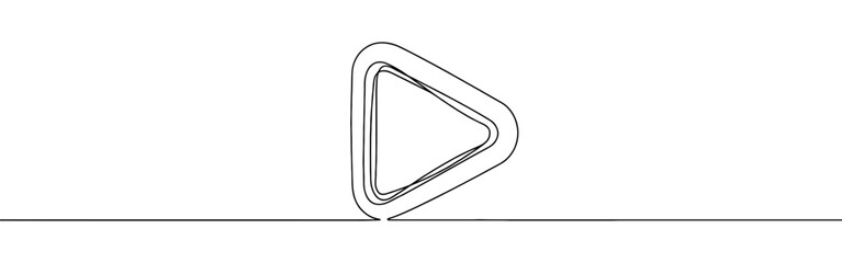 Video play start continuous one line drawing of play button symbol on white background.