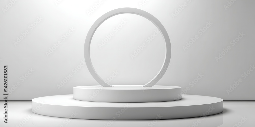 Poster a stunning empty podium or pedestal display on white background with circle ring and success concept