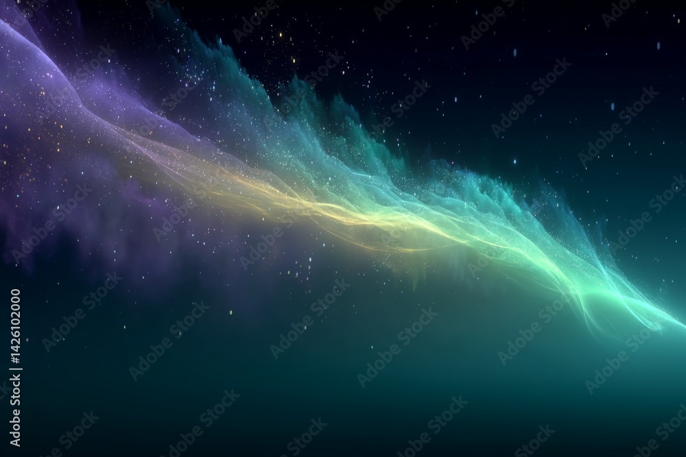 Poster colorful cosmic wave with vibrant hues flowing through a starry background in a celestial setting