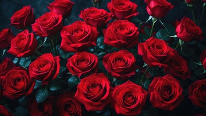 Naklejka premium Vibrant Red Roses Background for Summer and Wedding Decorations