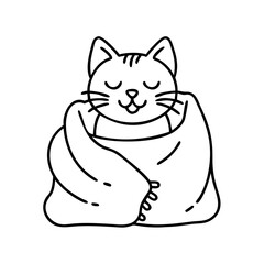 cat in a cozy blanket icon, cat in a cozy blanket line art - simple line art of cat in a cozy blanket, perfect for cat in a cozy blanket logos and icons