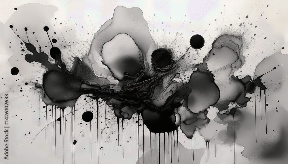 Aufkleber ink blot abstract at a captivating swirl of deep blues and blacks, creating an enigmatic and mesmeri