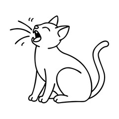 cat meowing icon, cat meowing line art - simple line art of cat meowing, perfect for cat meowing logos and icons