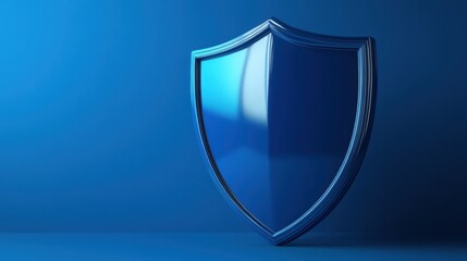 Striking 3D design of a hyper-realistic shield against a serene blue backdrop in a minimalist style showcasing intricate details