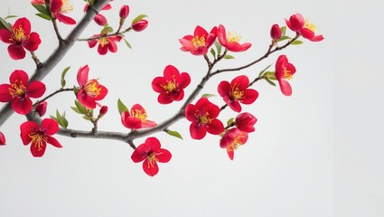 Plum Blossoms Blooming against a White Background